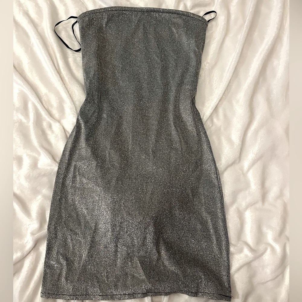 Silver Strapless Sparkly Dress